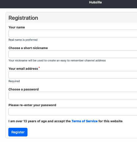 Hubzilla Registration