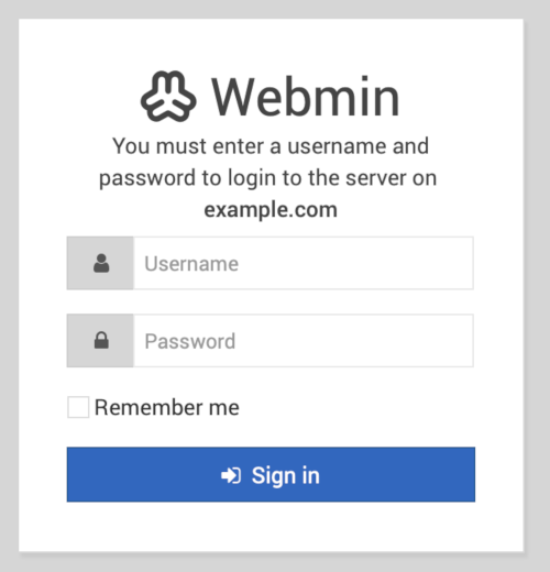 Webmin Login Screen